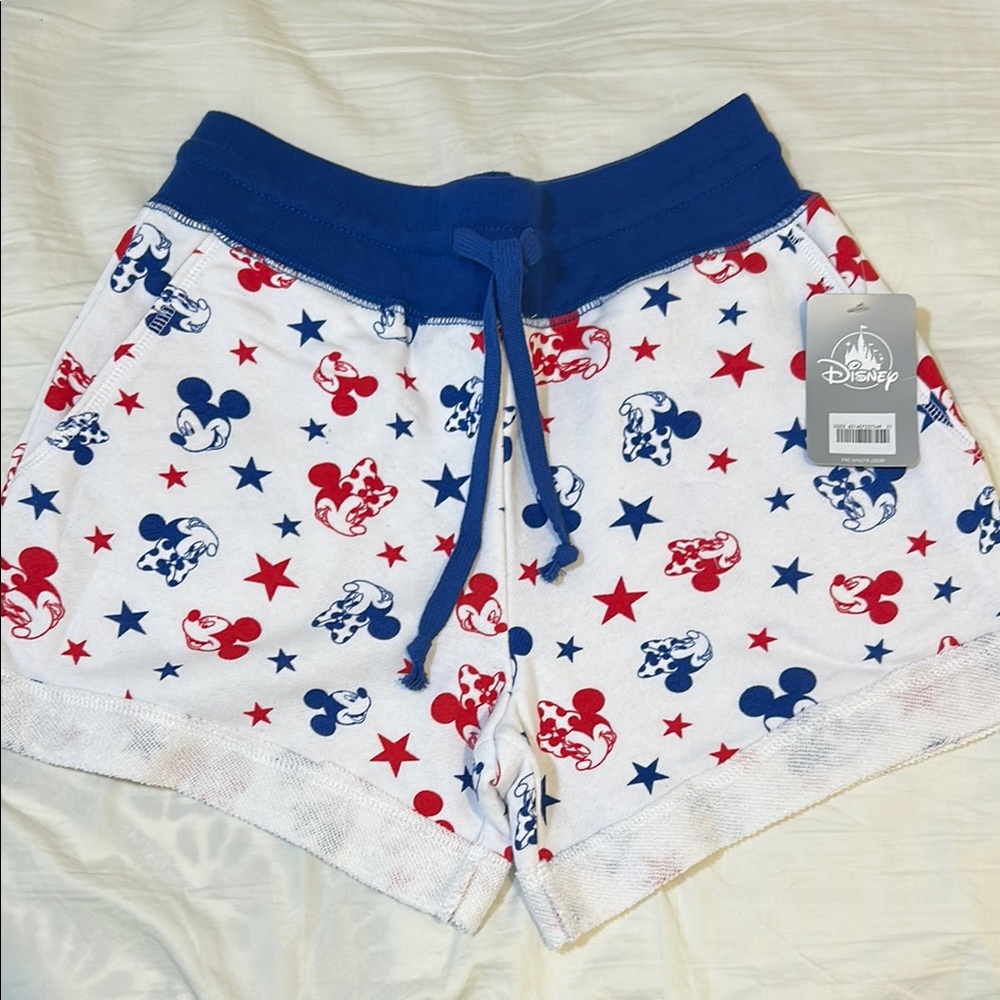 Disney White Shorts with Red and Blue Mickey Mouse Americana Design